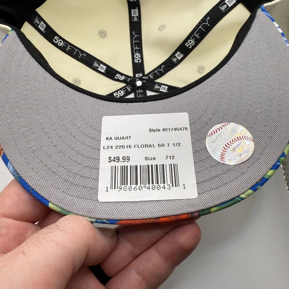 New Era 59Fifty Chicago Cubs Floral Brim Cream Fitted Hat Size 7 1/2 - Picture 5 of 5